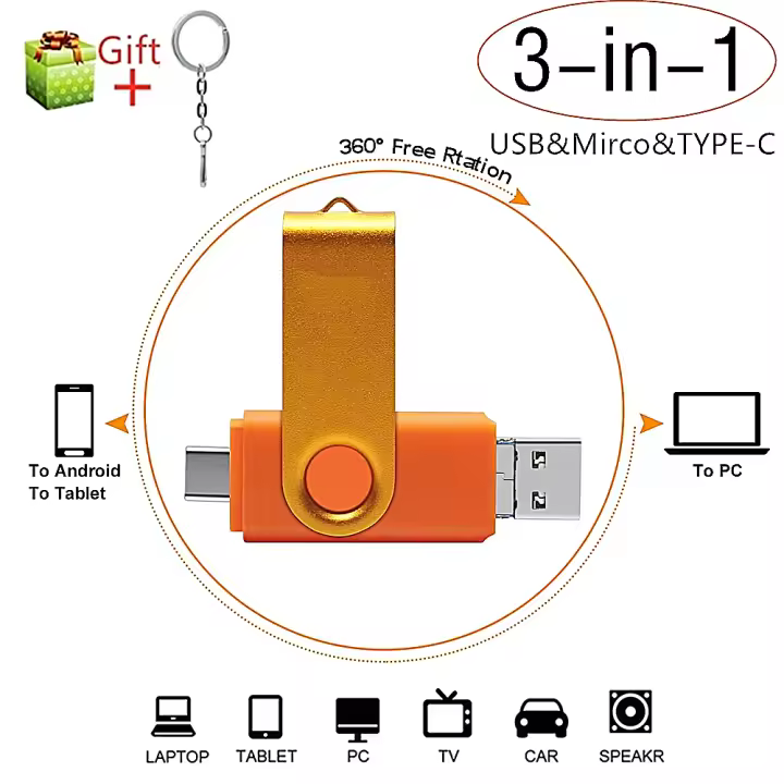 Disco Duro OTG USB 3 en 1 de Alta Capacidad 128GB 256GB 64GB 32GB Mini Memoria Para Teléfono Inteligente - 1