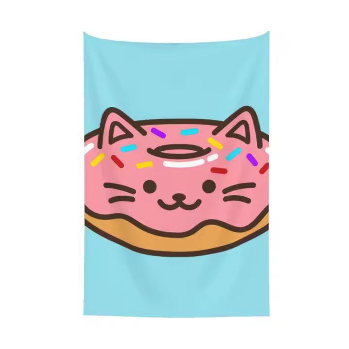 Tapiz de gato Donut colgante de pared para dormitorio y sala de estar - 1