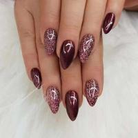 Uñas Rojas Sencillas Prensadas con Almendra de Medio Largo Cabeza Oval Redonda - details 4