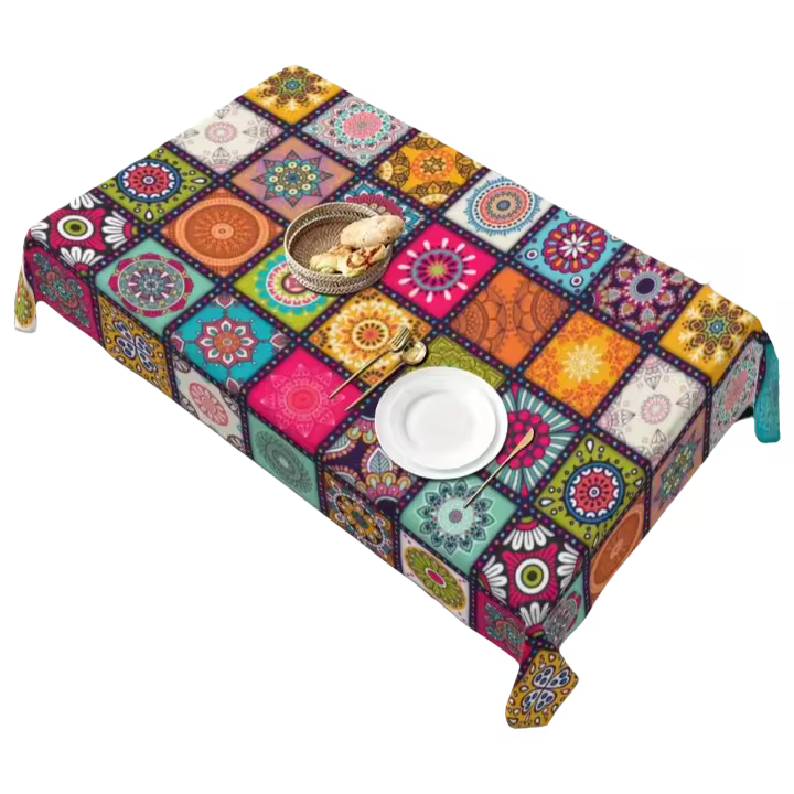 Mantel bohemio rectangular de poliéster, Mandala, ciclo bohemio, colorido, Festival, fiesta, decoración del hogar - 1