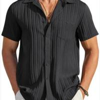 Camisas de manga corta de algodón para hombre, cuello vuelto de Color sólido, estilo informal de playa, talla grande, gran oferta, verano - details 2