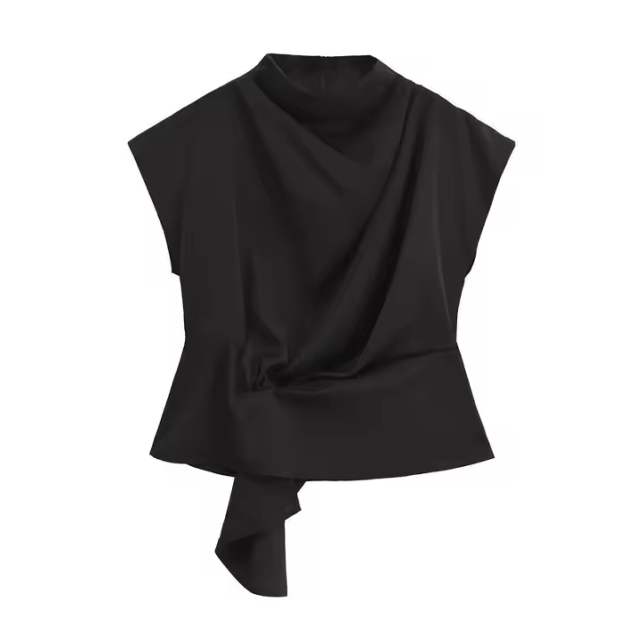 OUWU Elegante Corset de Satén de Color Puro con Cuello Doblado para Mujer - 1