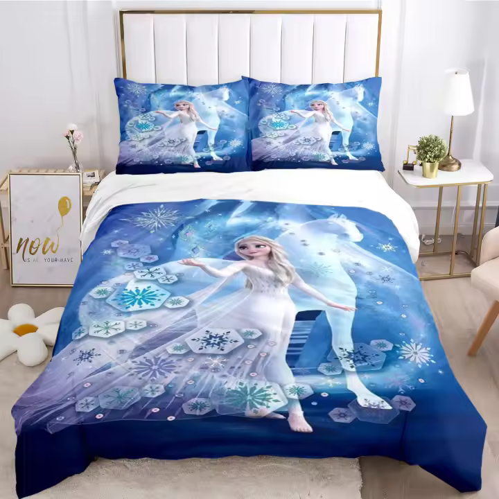 Juego de cama con diseño de princesa Frozen Elsa Anna, funda nórdica, funda de almohada, juegos de cama tamaño doble Queen King - 1