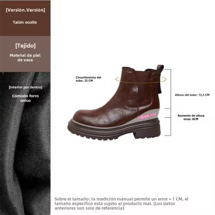 Botas Chelsea de realce interior lavadas de terciopelo de piel de vaca, botines cortos de suela gruesa estilo chimenea británica retro - 1