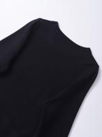 Vestido corto de punto con dobladillo plisado para mujer, minivestido negro de manga larga con cuello redondo y bolsillos frontales con botones, otoño e invierno - details 9