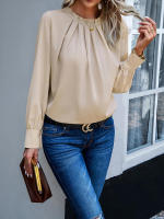 Top elegante de manga larga con cuello de encaje para mujer, ropa Lisa para otoño e invierno, 2023 - details 4