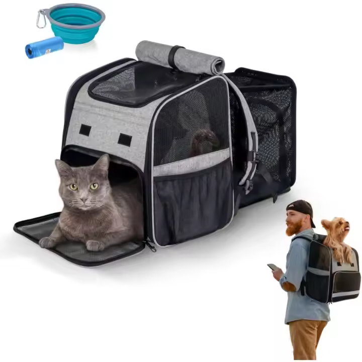 Mobiclinic ®   Mascotas, Mochila para Mascotas. Tula, Plegable, Ventilación, Bolsillos, Incluye comedero y Bolsas, Múltiples accesos, Ajustable, 37x29x37.5 cm, Transportín Gatos Perros - 1