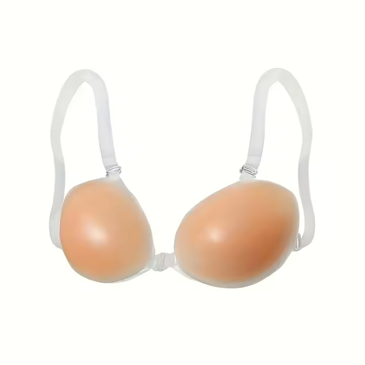 1 sujetador push-up de silicona para mujer - Sin costuras, sin tirantes, autoadhesivo, opaco, soporte inalámbrico, lavable a mano - Ideal para atuendos sin espalda - 1