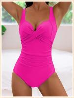2024 ropa de playa lisa de una sola pieza plisada para mujer, nadadores, traje de baño para nadar, verano - details 8