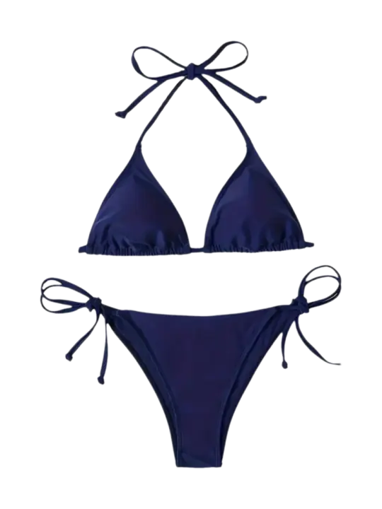 Conjunto de Bikini Tanga de Naval Azul Estilo de Baño Sexy para Mujeres - 1