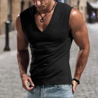 Camisetas sin mangas con cuello en V de color sólido para hombre, camiseta informal transpirable sin mangas, chaleco deportivo para Fitness, camisetas para correr al aire libre para hombre - details 1