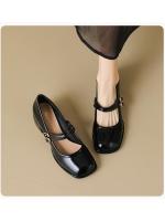 Zapatos Mary Jane franceses para mujer, tacones gruesos, una sola tira, estilo universitario, zapatos pequeños de cuero, zapatos sencillos retro - details 9