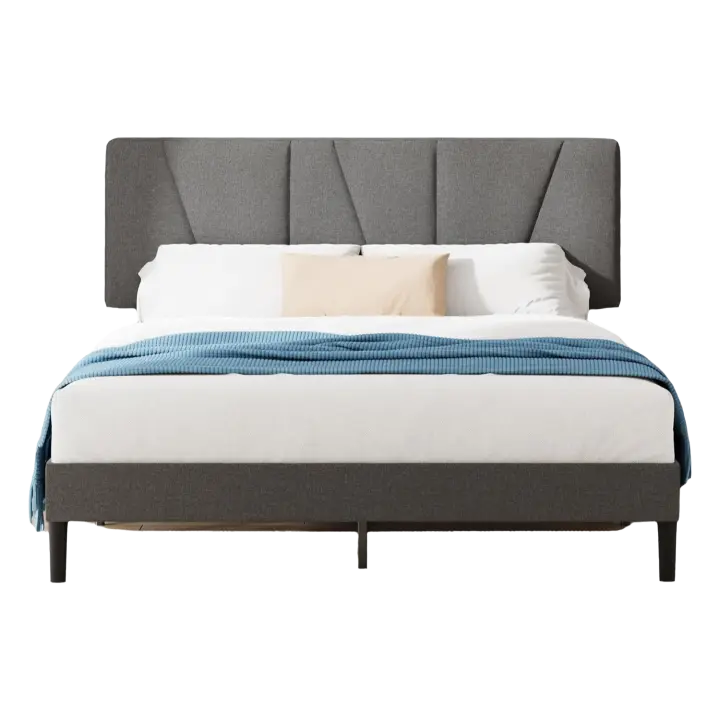 Maya Cama 150x190 cm - Altura 30cm - Somier tapizado con cabecero - Somier de láminas de madera - Gris oscuro - 1