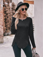 Camiseta lisa de manga larga para mujer, Jersey informal versátil de Color liso con cuello redondo, ajustado, ropa de otoño, novedad de 2023 - details 11