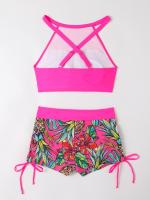 Bañador estampado de cintura alta para mujer, Bikini de cuello alto con cordón, ropa de baño femenina, ropa de playa 2024 - details 14