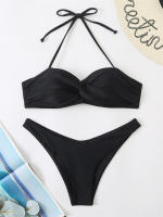 Bikini con Push-Up para mujer, traje de baño liso con tirantes, bañador Sexy con Tanga, ropa de playa para verano, 2024 - details 6