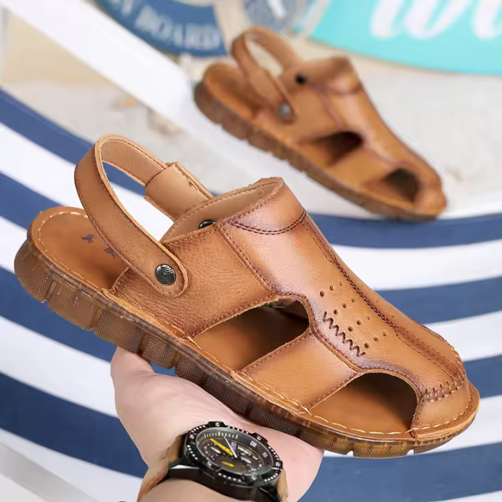 Nuevos Sandalias de Hombre de Cuero de Vaca de Primera Capa Zapatos de Playa Casuales para Exteriores Transpirables - 1