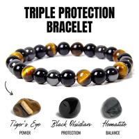 Pulsera de cuentas de piedra de obsidiana de hematita magnética para mujer con ojo de tigre natural para hombre, joyería de energía espiritual - details 1