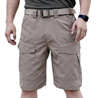 Pantalones cortos informales de color sólido para hombre, pantalones cortos Cargo de verano con cintura elástica, múltiples bolsillos, tela resistente al desgaste para exteriores - details 0