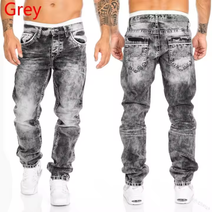 Pantalones Vaqueros Negros para Hombre Pantalones Ajustados Informales Grises de Alta Calidad - 1