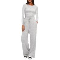 Conjunto de ropa deportiva informal de manga larga, top de cintura alta, pantalones de pierna ancha, color sólido, nuevo - details 1