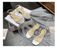 Sandalias de tacón grueso estilo hada con diamantes de imitación y punta cuadrada, tallas pequeñas, zapatos de mujer tallas grandes 41-43 - details 7