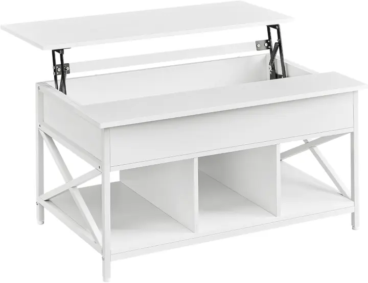 Mesa de Centro con Tablero Elevable Estilo Rústico Marrón-Negro Diseño de Barras en Forma de X - 1