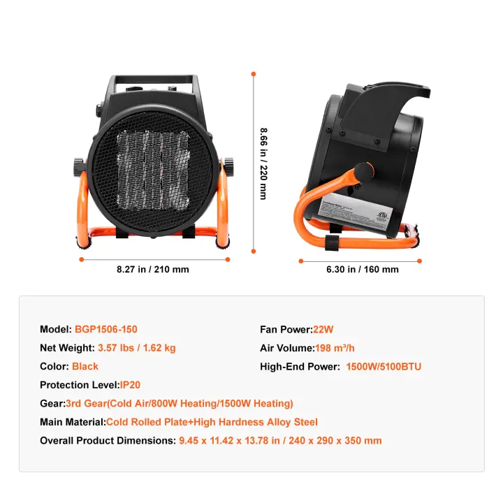 SucceBuy Calentador de invernadero, calentamiento rápido con protección contra sobrecalentamiento, ajuste de calentador de tienda de cultivo pequeño, ventilador eléctrico portátil - 1