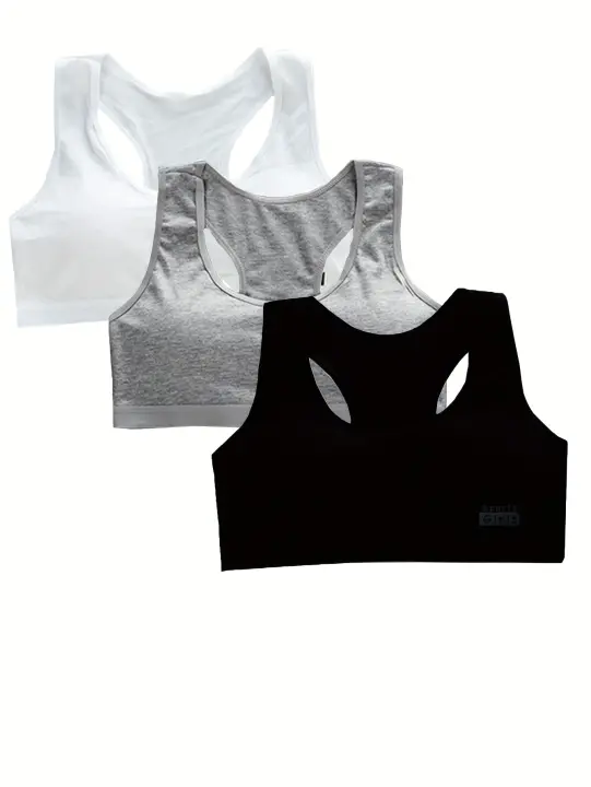 Conjunto de 3 piezas de sujetadores deportivos de algodón para niñas, estilo básico, para jóvenes de 10 a 15 años, top de - 1
