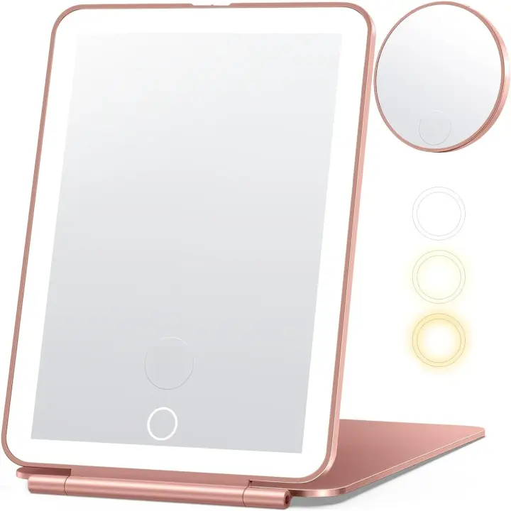 Scttomon Espejo de Maquillaje Viajero Recargable con Iluminación de 3 Colores, Batería de 2000mAh, Ultra Delgado y Portátil - 1