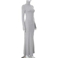 Elegante Vestido Largo con Cuello Alto Moda de Invierno Criptográfica para Mujeres - details 1