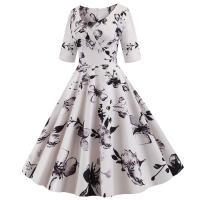 Women floral print casual half sleeve elegant vintage party dress - details 20