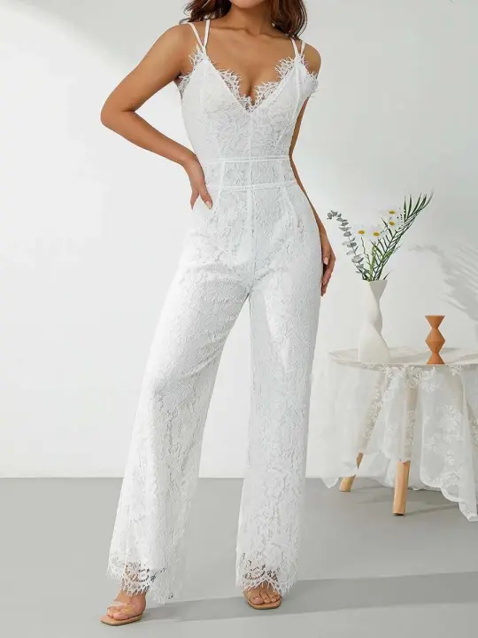 Mono de Pierna Ancha y Espalda Abierta Cuello en V Estilo Callejero de Verano Y2K Moda para Mujeres - 1