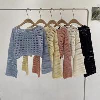 Camiseta Vintage ahuecada, suéter de punto informal, camiseta holgada Y2K, suéter fino con cuello redondo, jerséis de otoño, ropa de calle de moda - details 11