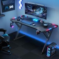 Mesa de Juegos LED Ergonómica 120 cm × 60 cm Fibra de Carbono Ratón, Auriculares, Soporte Negro - details 5