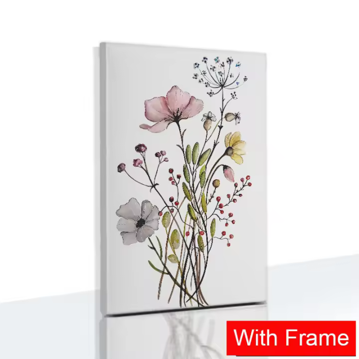 Pintura en Lienzo Boho de Flores Salvajes con Marco JUBEER Decoración Artística para Dormitorio y Hogar Material de Lienzo - 1