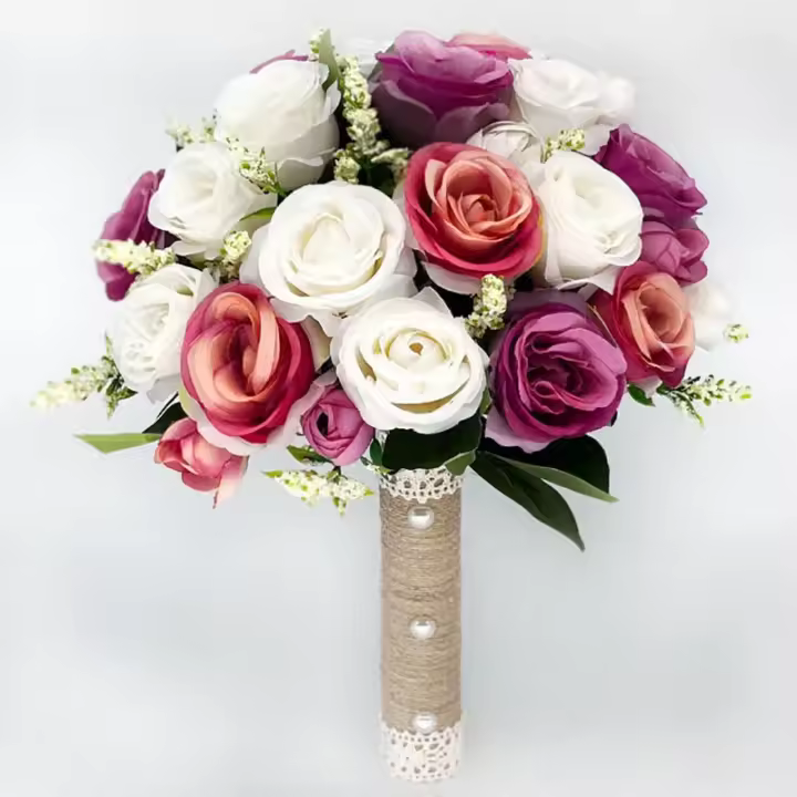 Ramo de rosas artificiales para boda, cinta de seda, flores de sujeción, novia, dama de honor - 1
