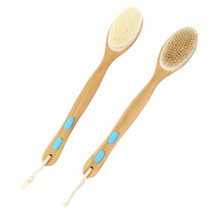 Cepillo de Masaje de Espalda de Doble Cara Natural Cepillo de Baño de Madera de Mango Largo para Exfoliación - 1