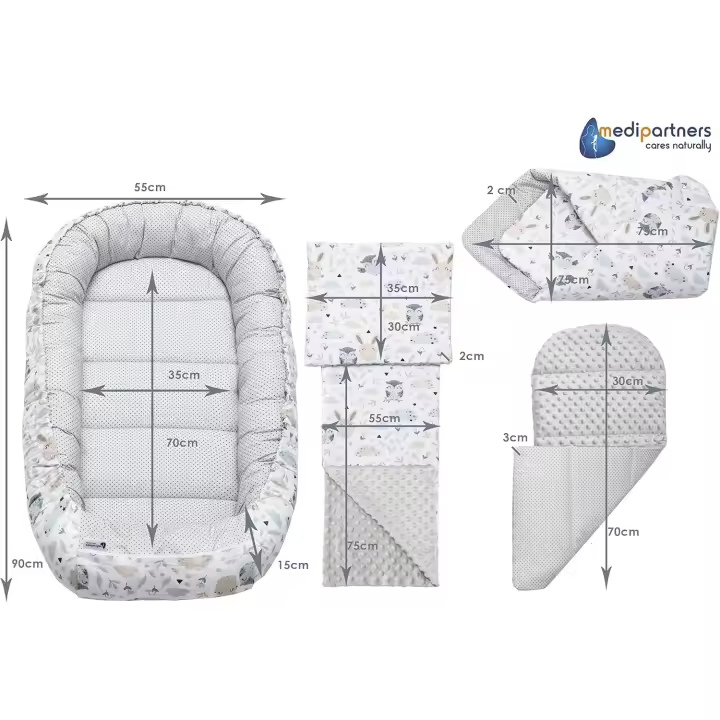 Nido Bebé Recién 100x60cm Plantilla removible 100% Algodón Cunas Nido para bebés Reductor de Cuna de Dos Caras (Ciervo en Hojas con Gris Minky) - 1