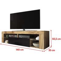 Mueble TV Moderno/Mesa TV/Mueble para Salón / 140 cm (sin LED, Nogal/Negro Brillante) - details 9