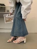 Nicho francés tacones altos sandalias simples de punta abierta zapatos de mujer nuevo tacón grueso con falda zapatos romanos - details 14