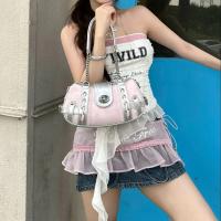 Bolso cruzado Y2K para mujer Correa de cadena ajustable, gran capacidad, cerradura con cremallera, rosa brillante para cada día, fiestas, viajes Bolso de hombro retro chic de los '90s - details 0