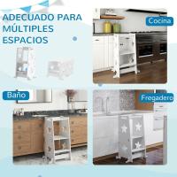 Taburete de Aprendizaje 2 en 1 Versátil para Niños Mayores de 3 Años Convertible en Mesa y Silla con Barra de Seguridad 60x44,5x86 cm Blanco - details 3