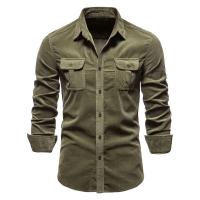 día del padre Camisas de primavera y otoño para hombre Camisa casual de manga larga Ropa de hombre de calidad de pana Rebeca de un solo pecho con solapa de bolsillo - details 1