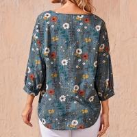 Camisa informal de talla grande para mujer, top holgado con manga acampanada y cuello redondo con estampado floral, top informal de oficina para mujer - details 2