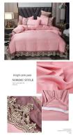 Conjunto de cuatro piezas de encaje lateral grande, falda de cama de seda de hielo lavada, colcha blanca, estilo princesa - details 11