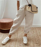 Pantalones elásticos casuales para mujer con bolsillos de lino y algodón - details 7