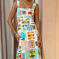 Vestido de Verano de Playa a Alta Cintura con Mangas Largas Cuello Cuadrado, Sin Mangas, Estampado Holiday para Mujeres - details 2