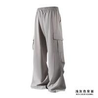 Pantalones casuales de secado rápido, pantalones de cintura elástica rectos sólidos plisados ​​con bolsillo lateral a la moda para hombres, pantalones sueltos de seda de hielo para uso diario - details 12