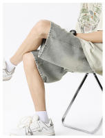 Bermudas anchas suaves y cómodas de color azul claro con cintura elástica de mezclilla Onales para hombre - details 9